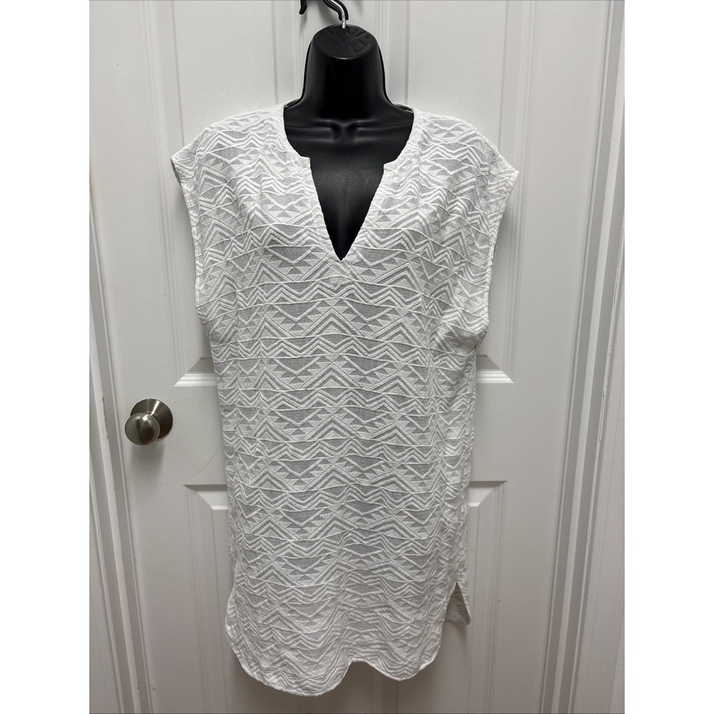 Madewell White Cotton Aztec Embroidered Sleeveless V-neck Cover Up - Size Medium